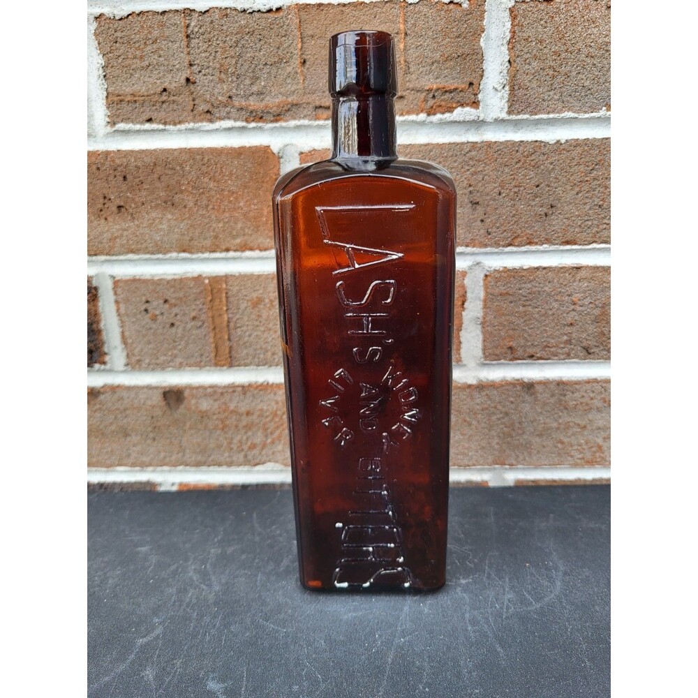 Antique Lash's Kidney And Liver Bitters Amber Glass Bottle With Label 9"